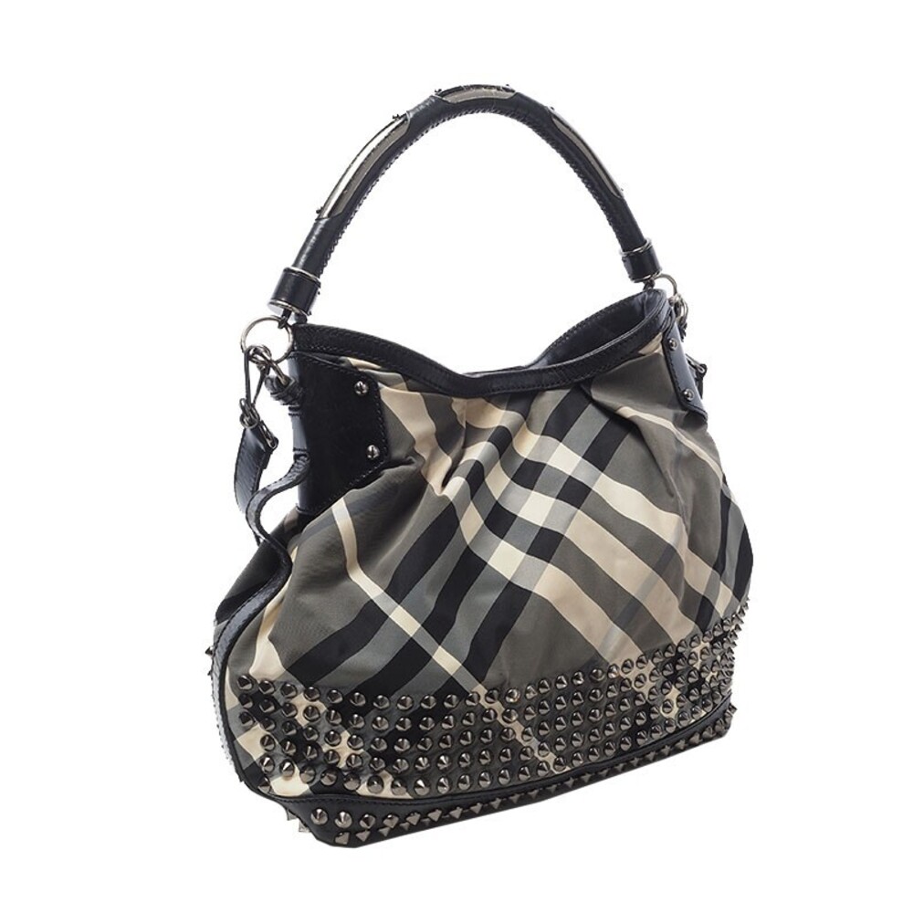 Burberry Nylon Check Studded Hobo #249691B28B - Picture 2 of 8